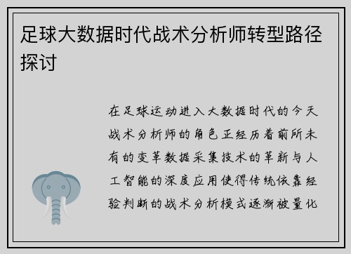 足球大数据时代战术分析师转型路径探讨